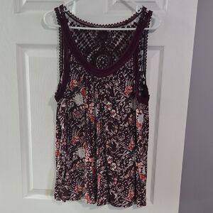 Ricki's Burgundy Floral Tank Top with Lace Detail